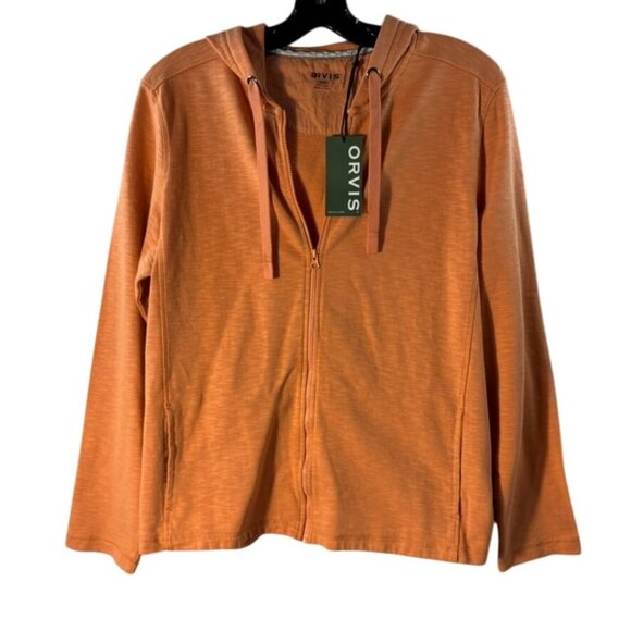 Orvis Womens Orange Full-Zip Lightweight Hoodie, Side Pockets - Picture 4 of 10